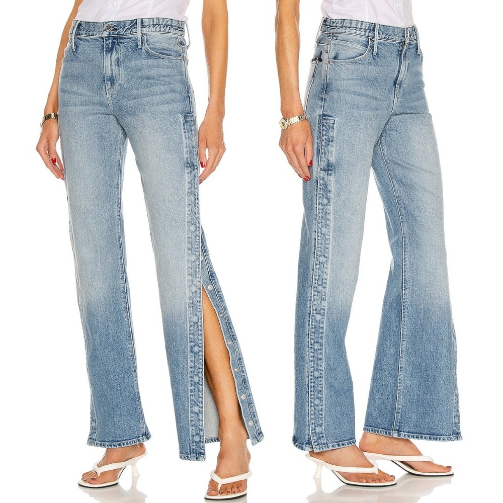 RtA Jeans Michael Wide Leg Side Button Slit Leg Jeans Blue Size 24